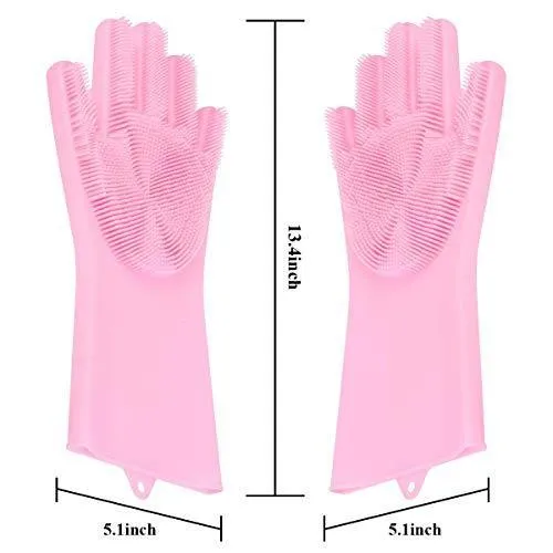 0708 Reusable Silicone Cleaning Brush Scrubber Gloves (Multicolor)