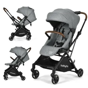 2-in-1 Convertible Aluminum Baby Stroller with Adjustable Canopy-Gray