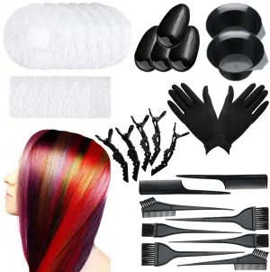 33 Pieces Hair Dye Brush And Bowl Set,Hair Dye Brush/Comb,Hair Tinting Bowl,Ear Cover,Shower Cap,Shawl, Alligator Clip,Gloves For Hair Coloring，Bleaching Hair DIY Salon Hair Coloring Kit