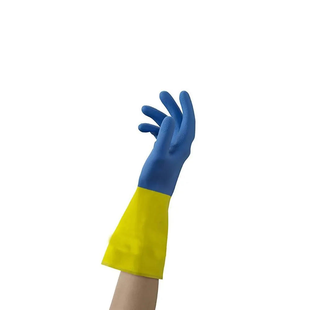 671 - Dual Color Reusable Rubber Hand Gloves (Yellow   blue) - 1 pc