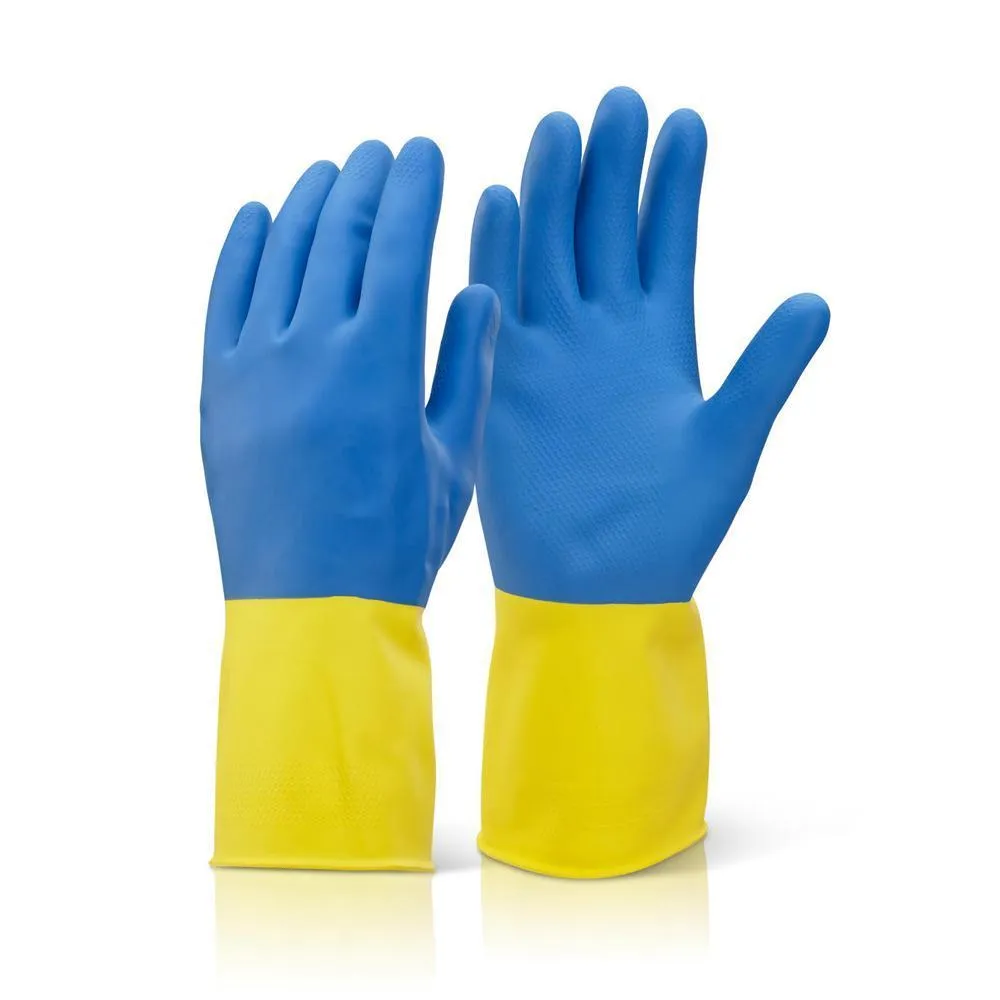 671 - Dual Color Reusable Rubber Hand Gloves (Yellow   blue) - 1 pc