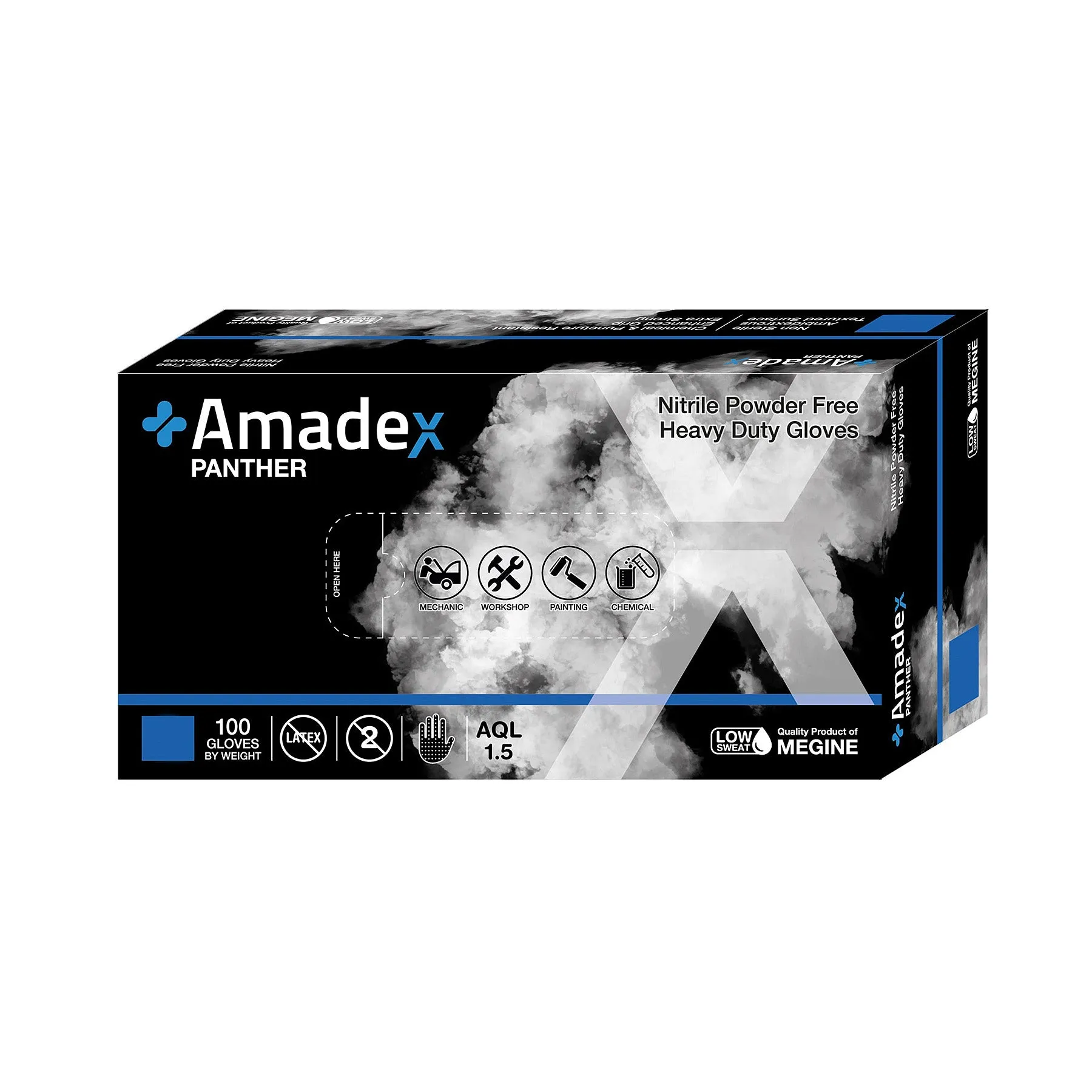 Amadex Panther Premium Heavy Duty Reusable Nitrile Gloves - 100 Pack (M/L/XL)