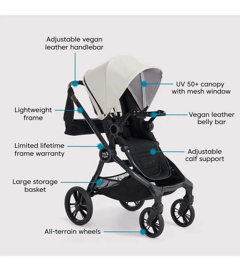 Baby Jogger City Sights Stroller   Pram   Accessory Bundle - Frosted Ivory / Rich Black