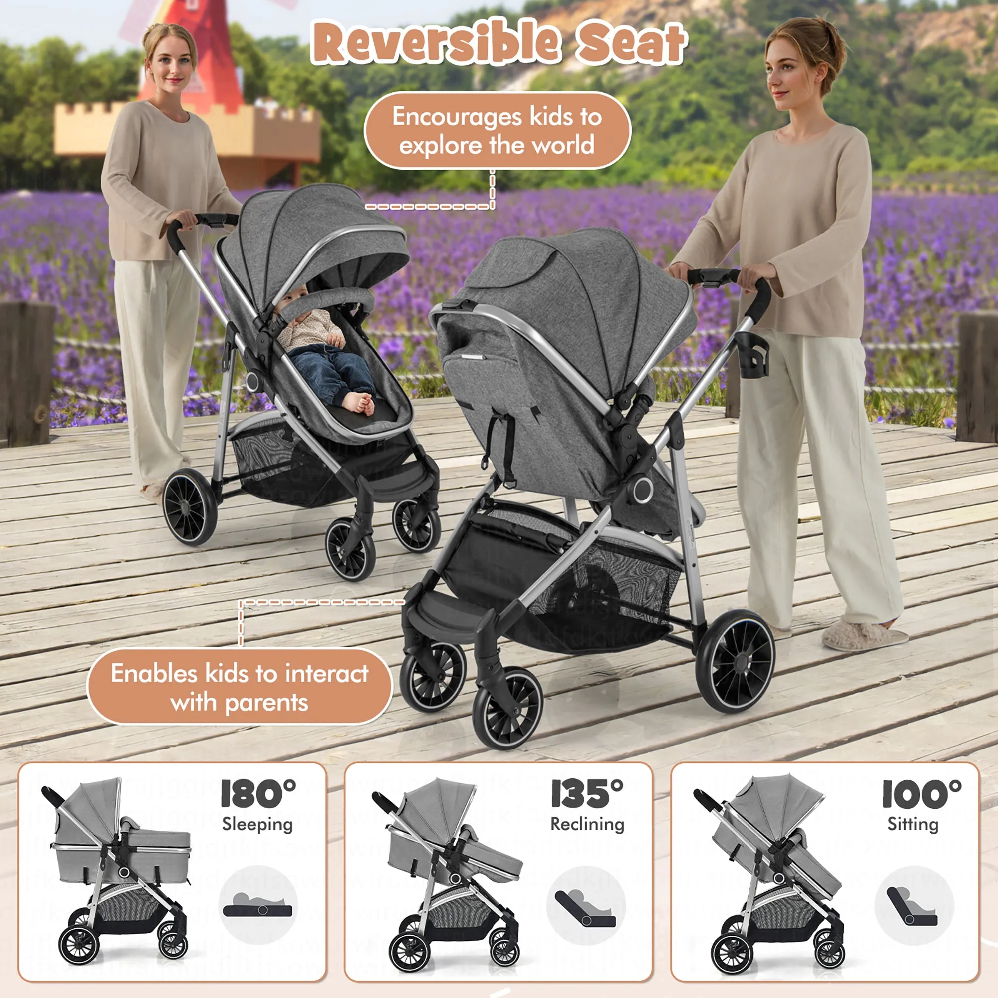 Babyjoy 2 in 1 Convertible Baby Stroller High Landscape Infant Stroller Grey