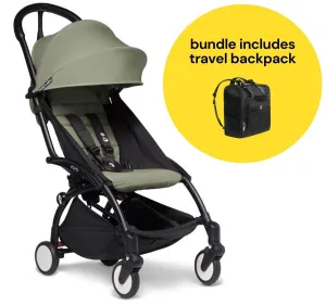 Babyzen YOYO2 Ultra Compact 6  Stroller   Travel Backpack Bundle - Black / Olive