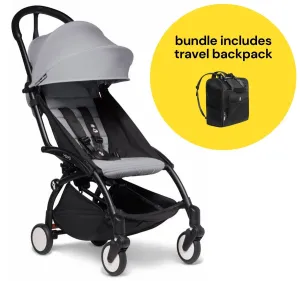 Babyzen YOYO2 Ultra Compact 6  Stroller   Travel Backpack Bundle - Black / Stone