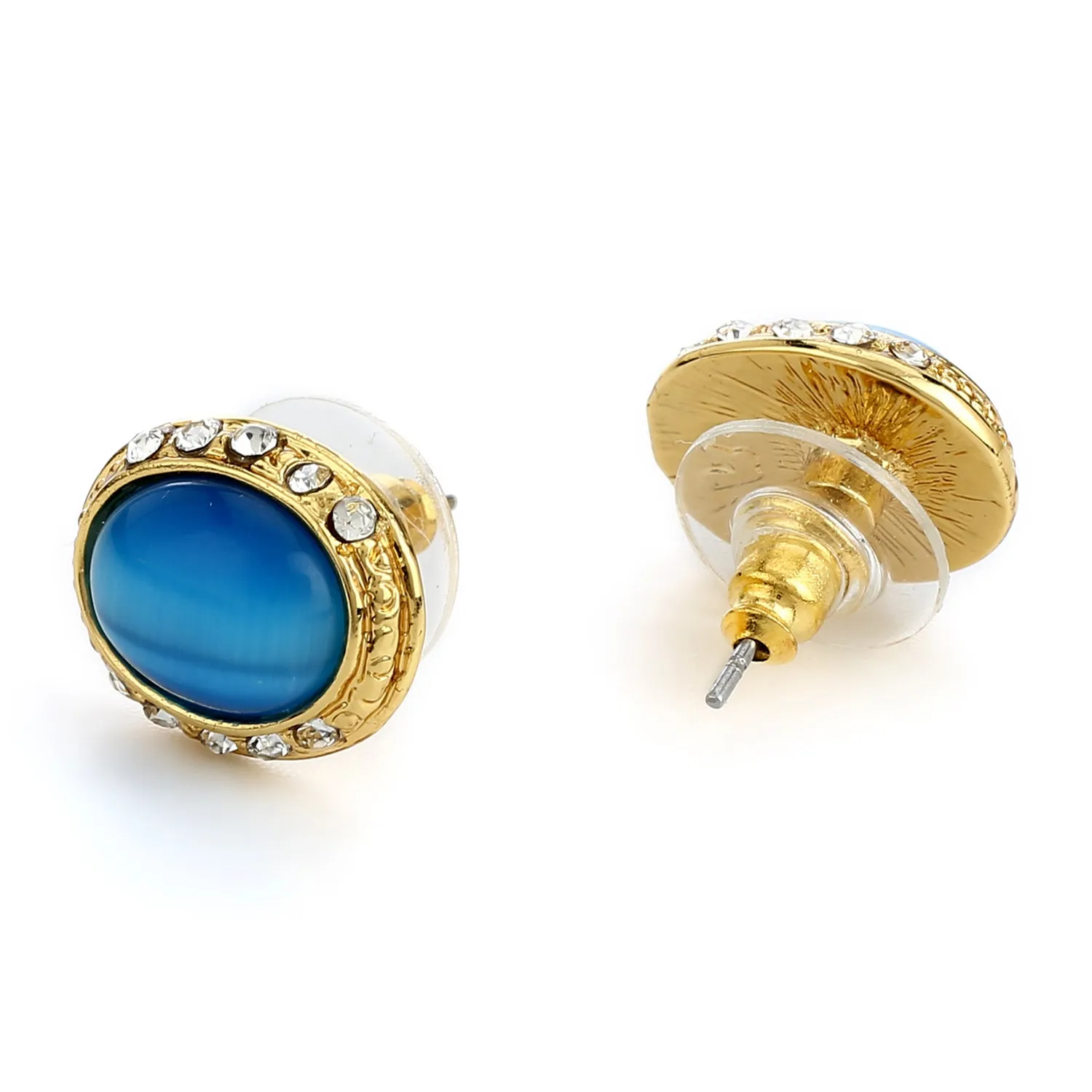 Blue Enamel Round Stud Earrings