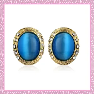 Blue Enamel Round Stud Earrings