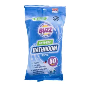 Buzz Antibacterial Bathroom Wipes, 50 Pack