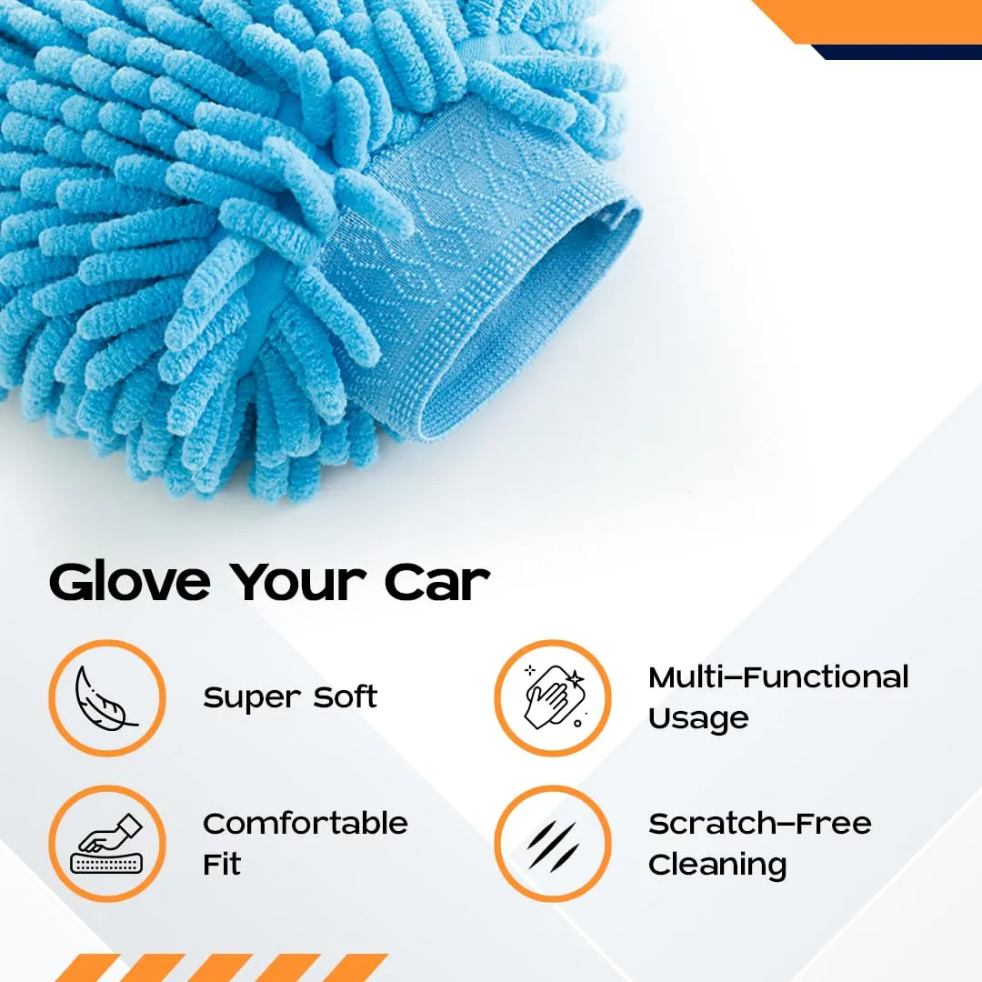 CARBINIC Car Cleaning Cloth Wash Mitt | Super Soft Ultra-Absorbent | Multipurpose Vehicle Home Cleaning Gloves Dual Side Scratch Free Bike & Car Cleaning Accessories | Wet or Dry Use- Pack of 2, Blue