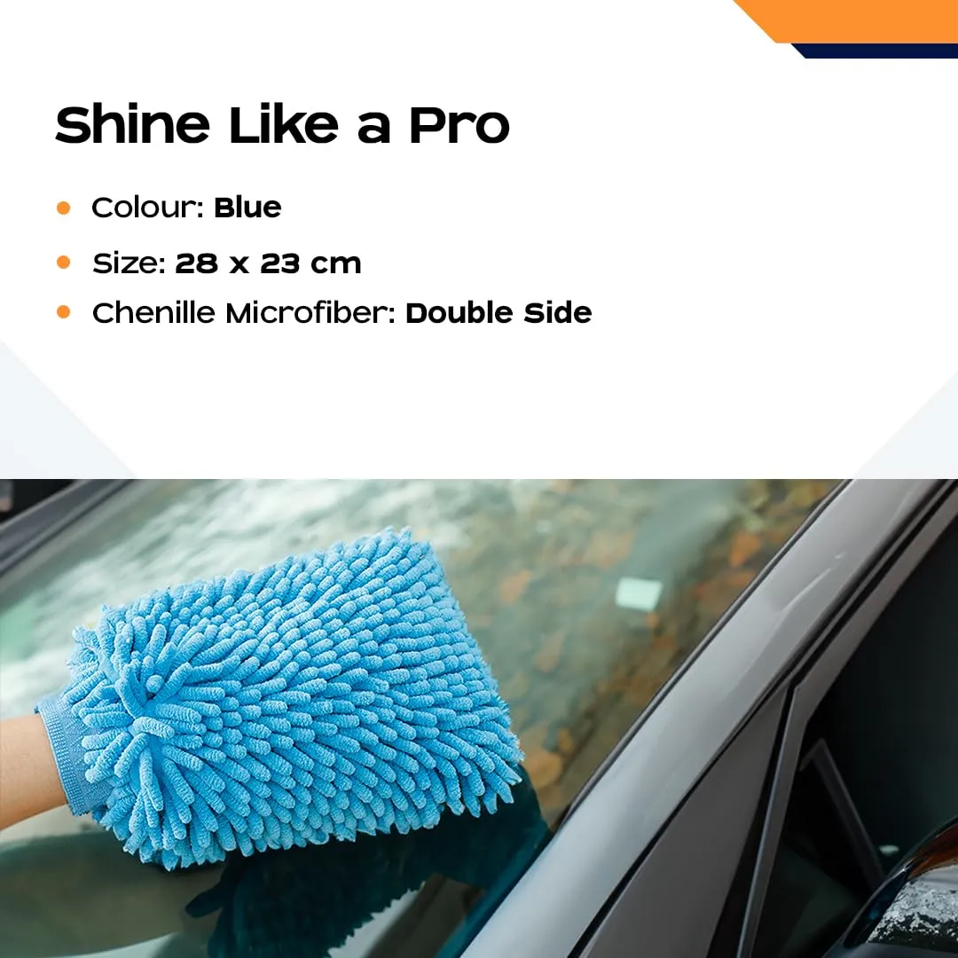 CARBINIC Car Cleaning Cloth Wash Mitt | Super Soft Ultra-Absorbent | Multipurpose Vehicle Home Cleaning Gloves Dual Side Scratch Free Bike & Car Cleaning Accessories | Wet or Dry Use- Pack of 2, Blue