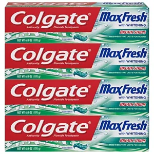 Colgate Max Fresh Whitening Toothpaste with Breath Strips, Clean Mint - 6 ounce (4 Pack)