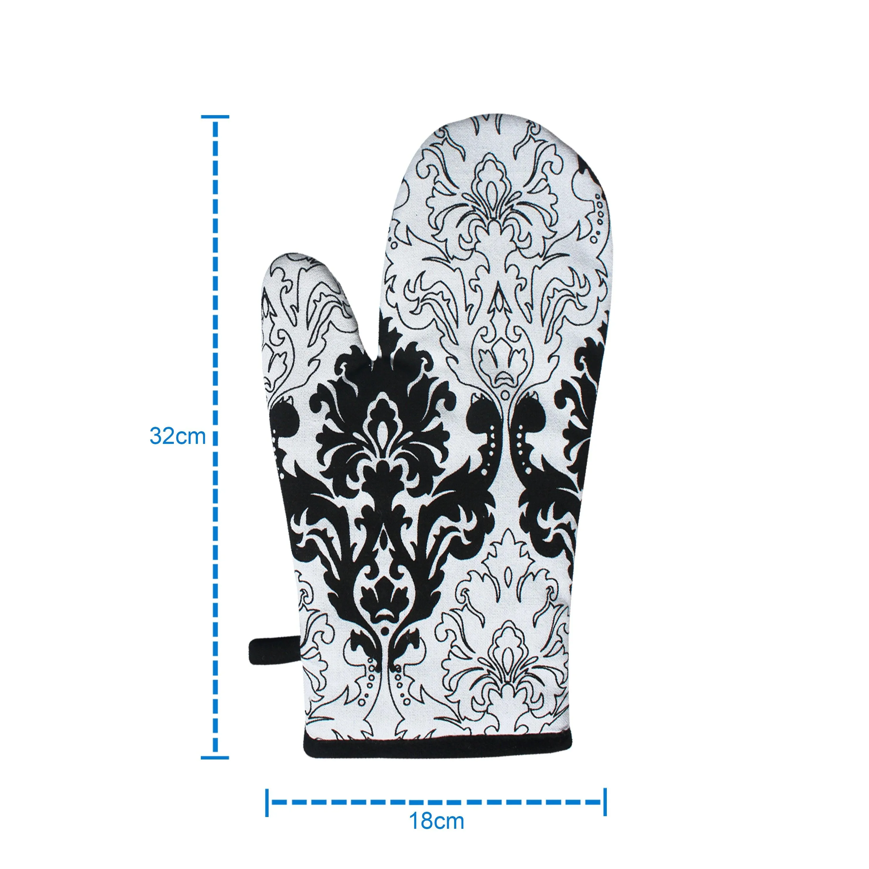 Cotton Black and White Damask Oven Gloves Pack Of 2