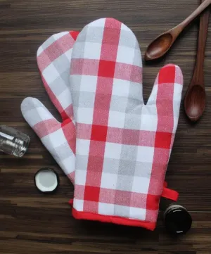 Cotton Lanfranki Red Check Oven Gloves Pack Of 2