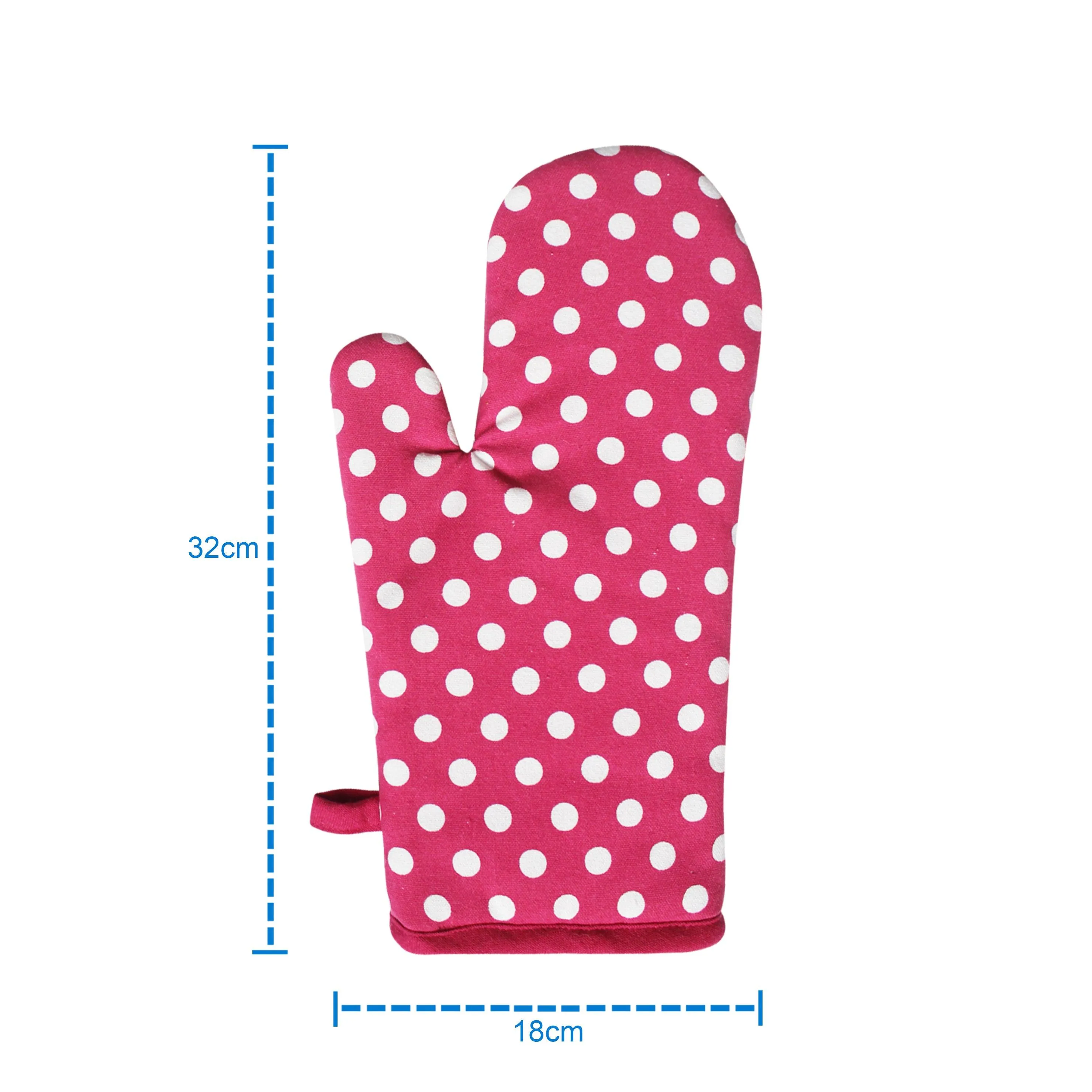 Cotton Pink Polka Dot Oven Gloves Pack Of 2