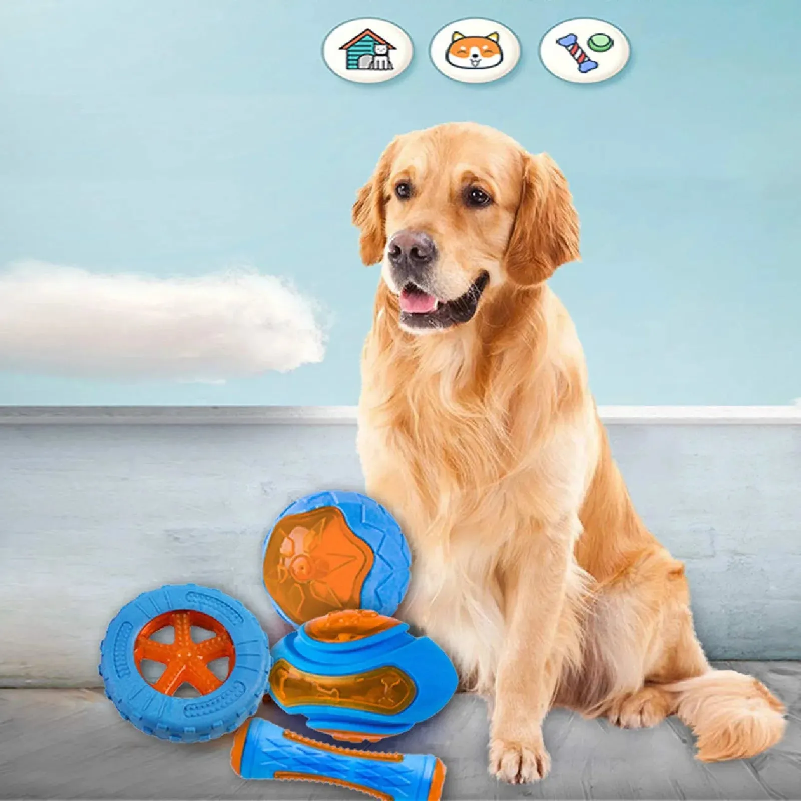 Durable Rubber Dog Chew Toys - Squeaky, Bite Resistant for Large Dogs