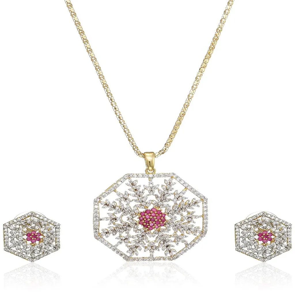 Estele - 24 KT gold plated pendant set with American Diamonds and Ruby Stones for Women