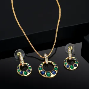 Estele - Blue And Green Enamel Round shaped Pendant set