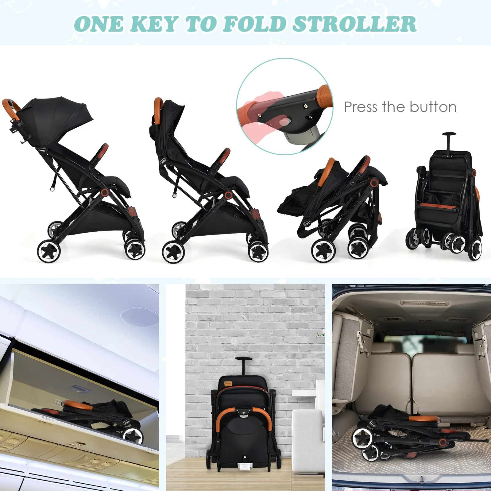 INFANS Lightweight Baby Stroller, Compact Stroller, One-Hand Fold Travel Stroller for Airplane, Infant Stroller for 0-36 Month