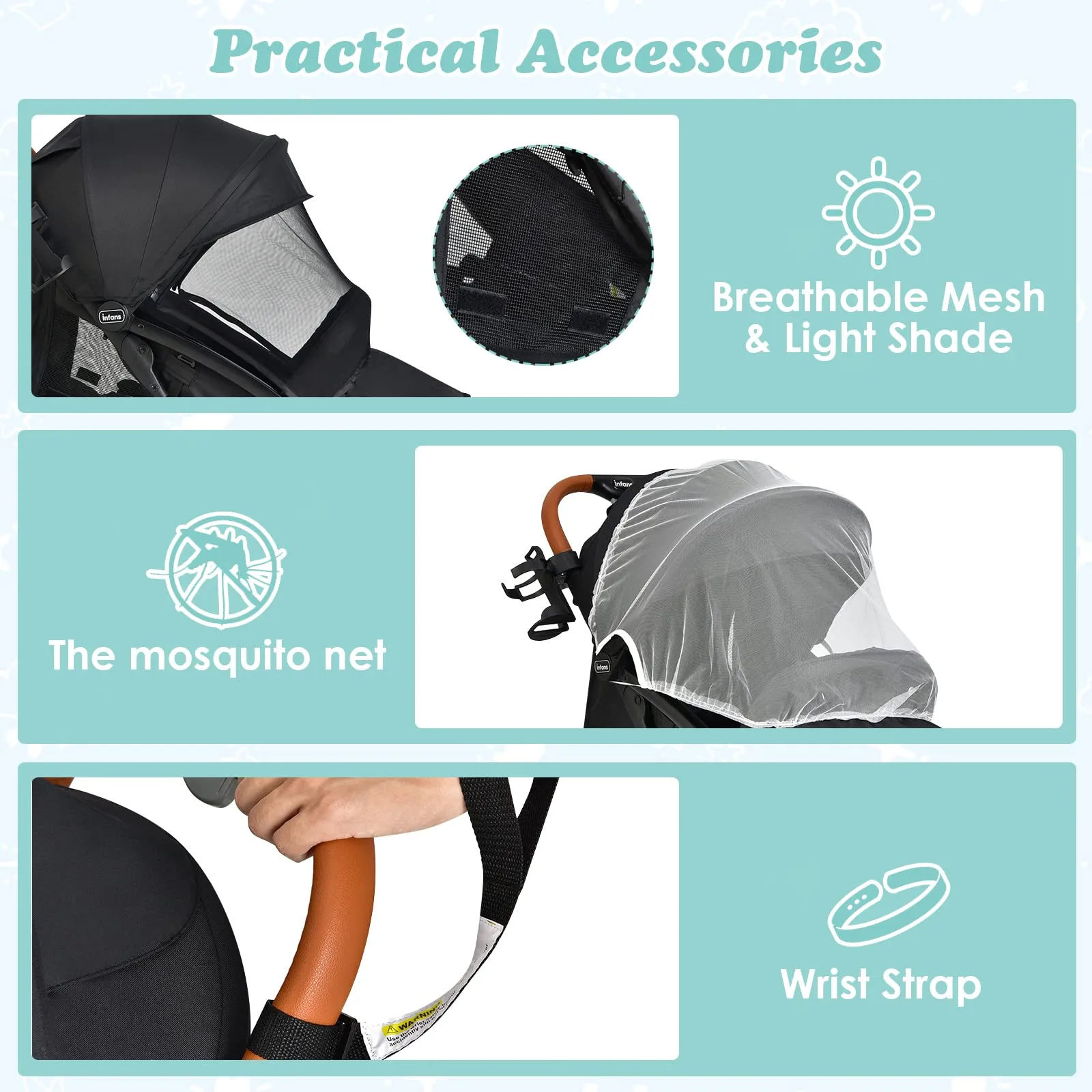 INFANS Lightweight Baby Stroller, Compact Stroller, One-Hand Fold Travel Stroller for Airplane, Infant Stroller for 0-36 Month