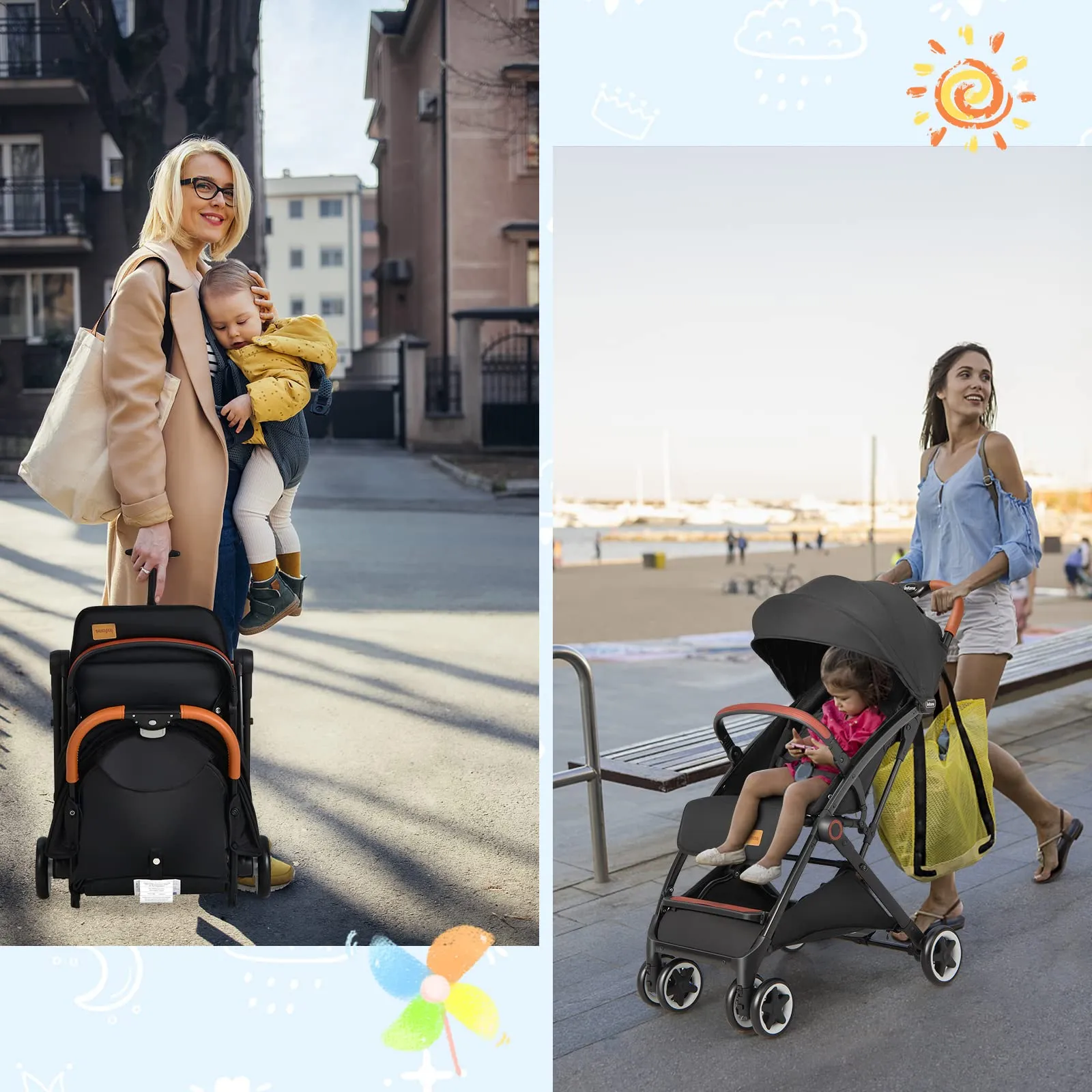 INFANS Lightweight Baby Stroller, Compact Stroller, One-Hand Fold Travel Stroller for Airplane, Infant Stroller for 0-36 Month