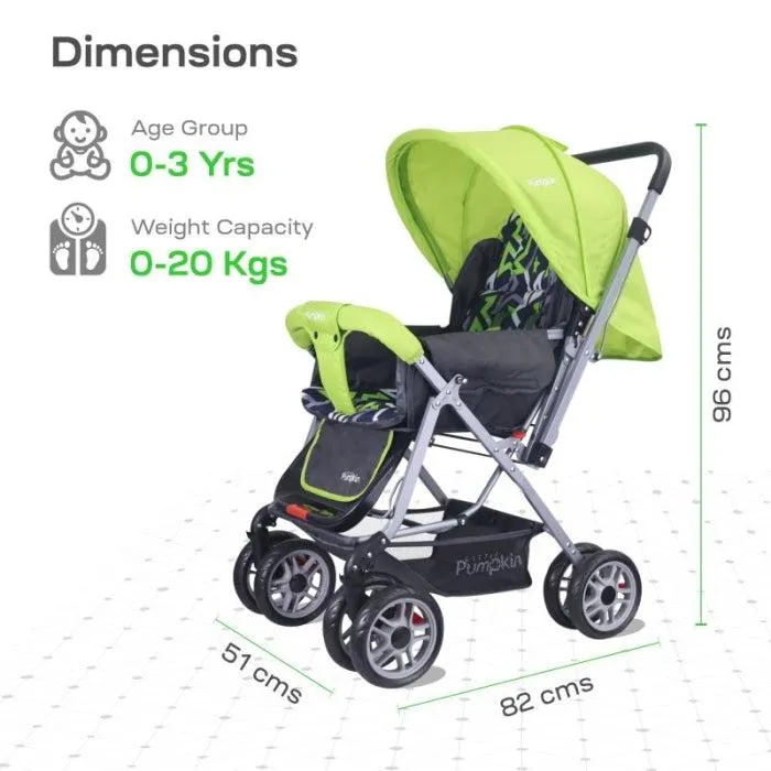 Kiddie Kingdom Stroller - 3 Position Recline, Easy Fold, Reversible Handle, Rear Wheel Brakes