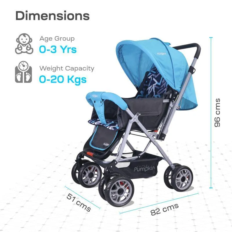 Kiddie Kingdom Stroller - 3 Position Recline, Easy Fold, Reversible Handle, Rear Wheel Brakes