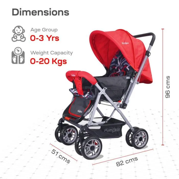 Kiddie Kingdom Stroller - 3 Position Recline, Easy Fold, Reversible Handle, Rear Wheel Brakes