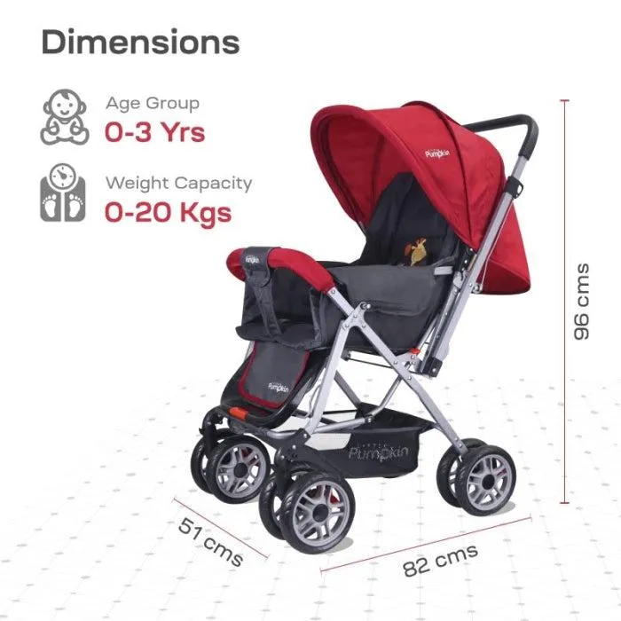 Kiddie Kingdom Stroller - 3 Position Recline, Easy Fold, Reversible Handle, Rear Wheel Brakes