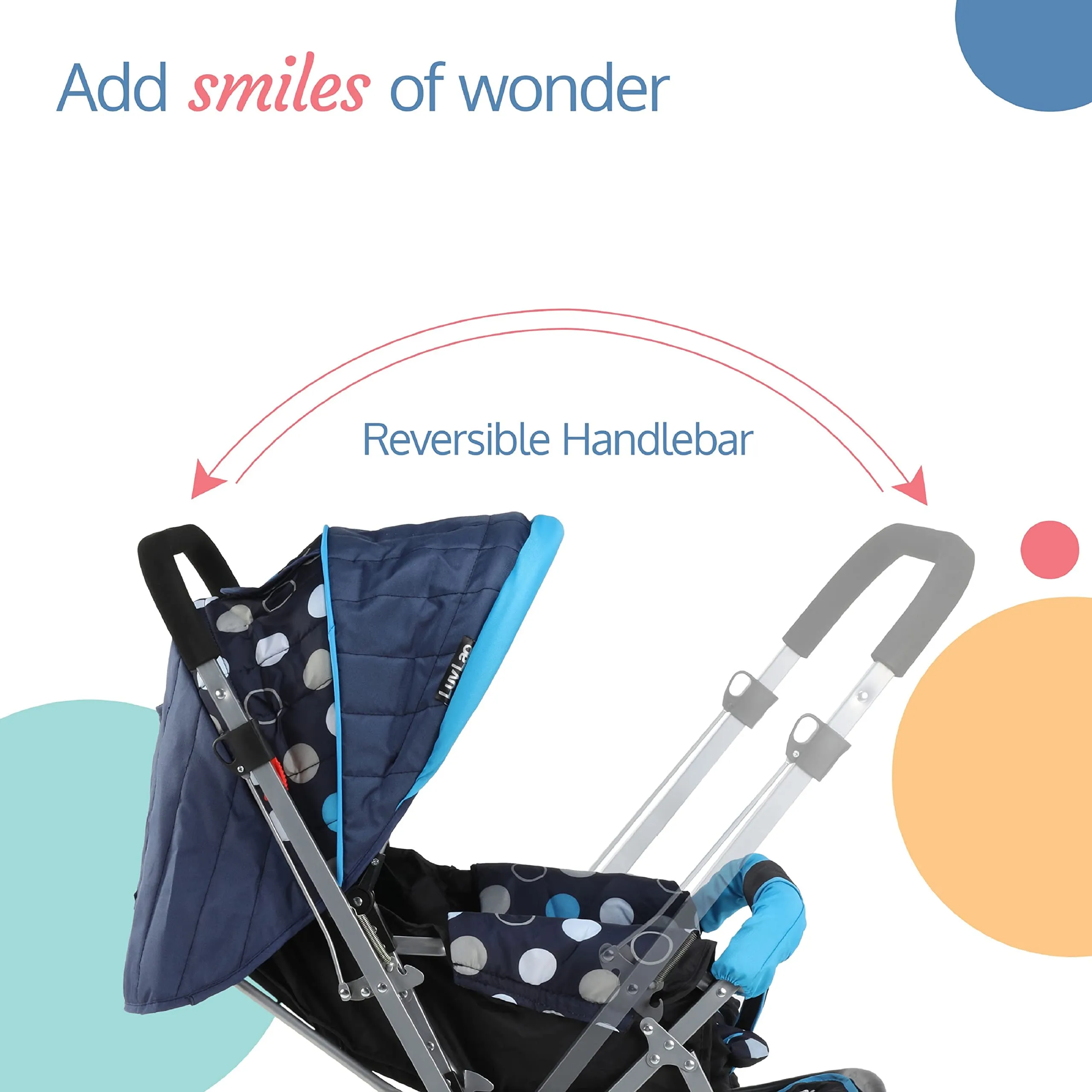 LuvLap Sunshine Baby Stroller / Pram for 0 to 3 Years, New Born / Toddler / Kid, 5 Point Safety Harness, Adjustable backrest, 360° Swivel Wheel, Large storage basket, Reversible Handlebar (Blue)