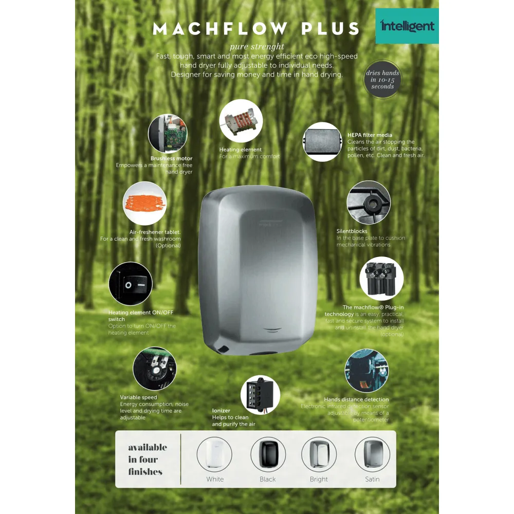 Machflow Plus Brushless Hand Dryer with HEPA filter & Ioniser M19A