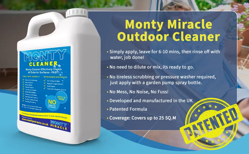 Monty Miracle Fast Patio Cleaner - 6 x 5L Outdoor Surface Cleaner for Patio, Decking, Fencing   More