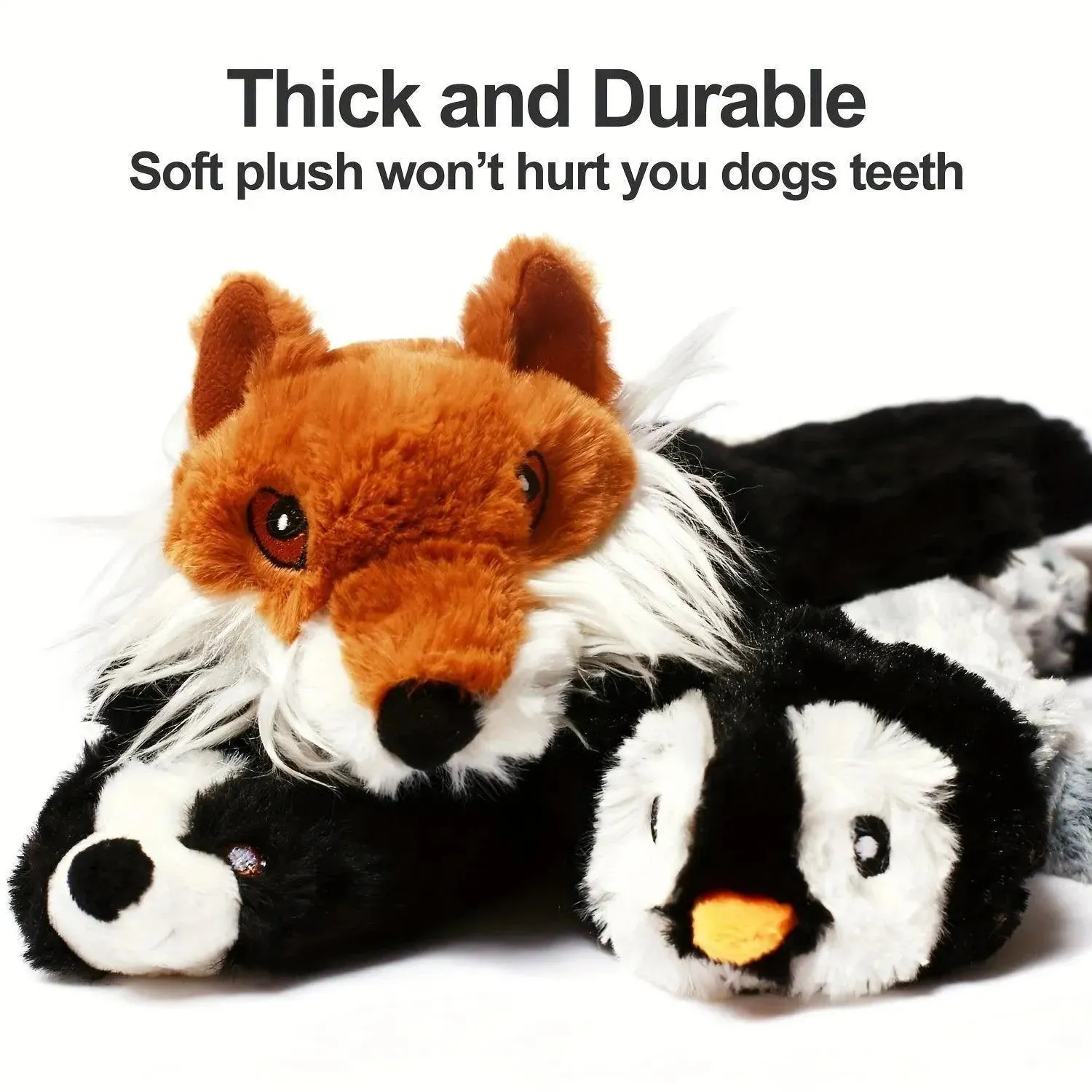 No Stuffing Dog Toys with Squeakers - Durable Plush Set