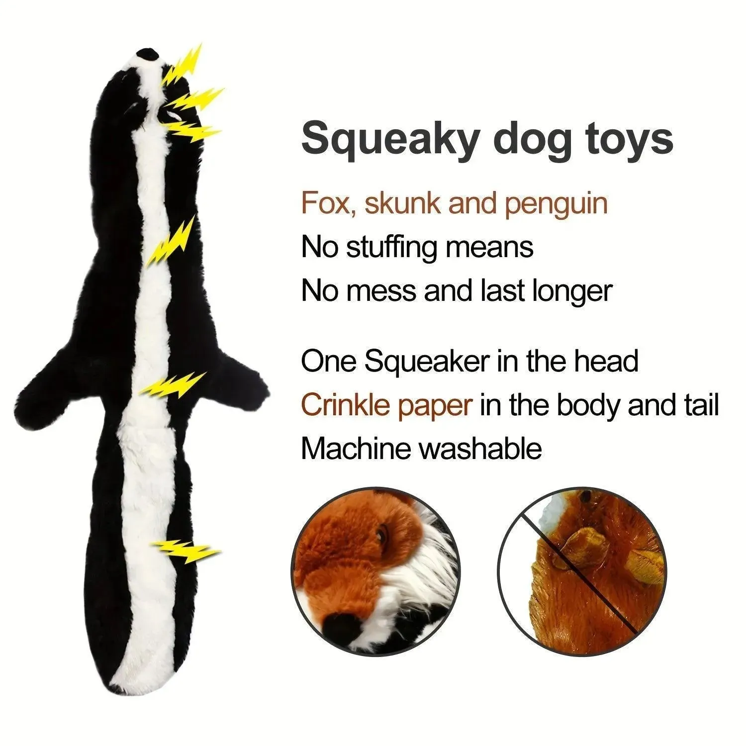 No Stuffing Dog Toys with Squeakers - Durable Plush Set