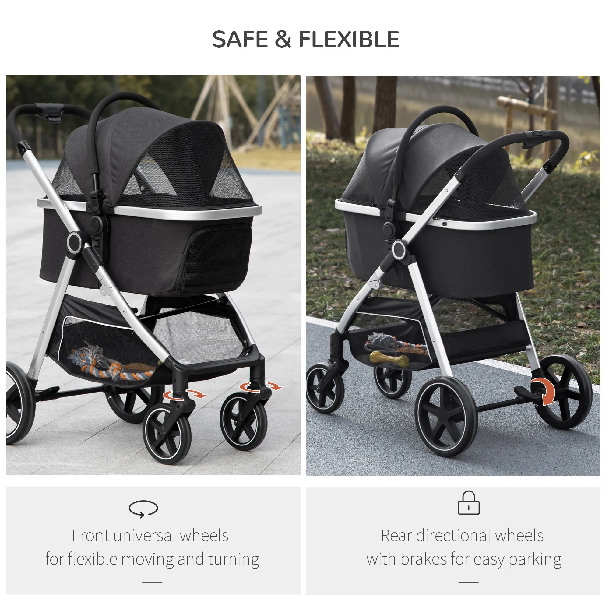 PawHut 3 in 1 One-Click Foldable Pet Stroller