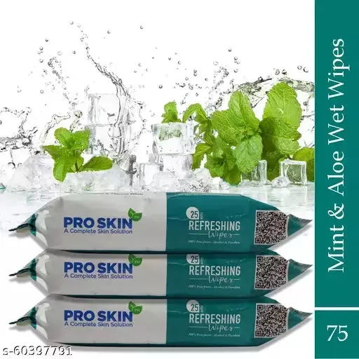 PRO SKIN Refreshing wet wipes Mint & Aloe Vera pack of 3