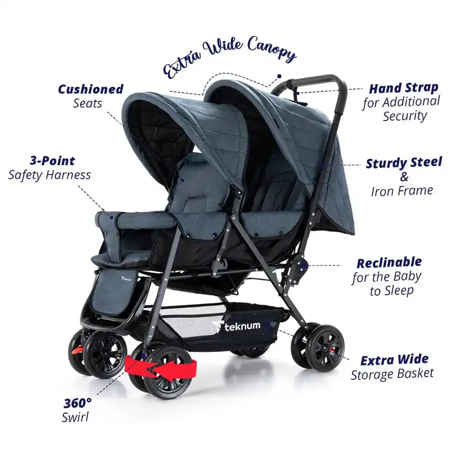 Teknum Double Baby Stroller - Grey