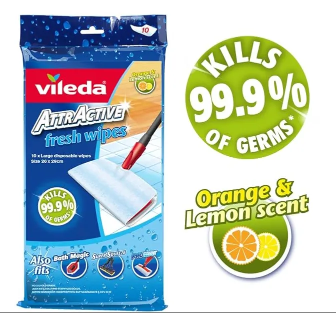 Vileda Floor Cleaning Mop Kit With 10 Wipes Orange and Lemon